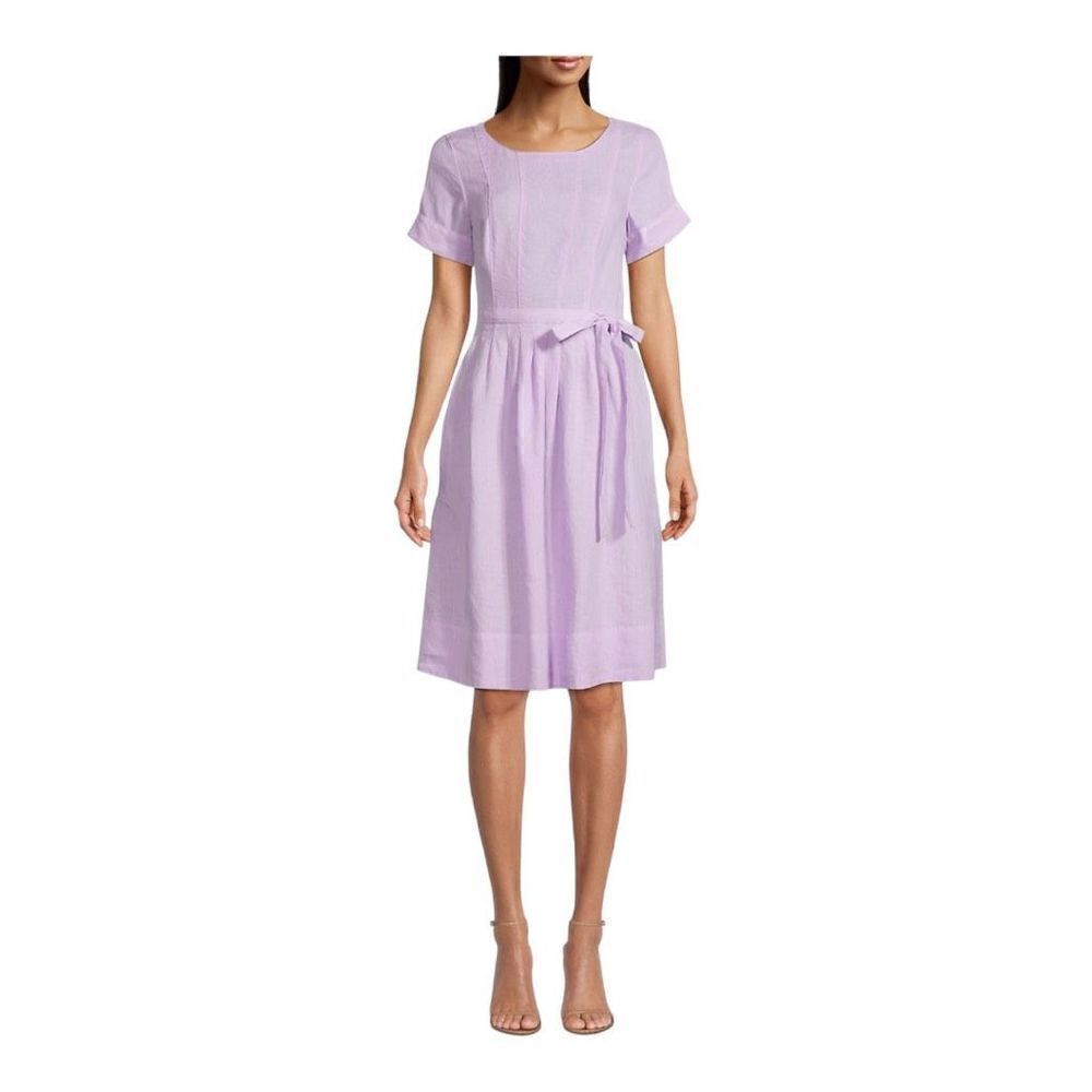 Rosso35 Purple Short Sleeved Linen Dress Size 4 (40)